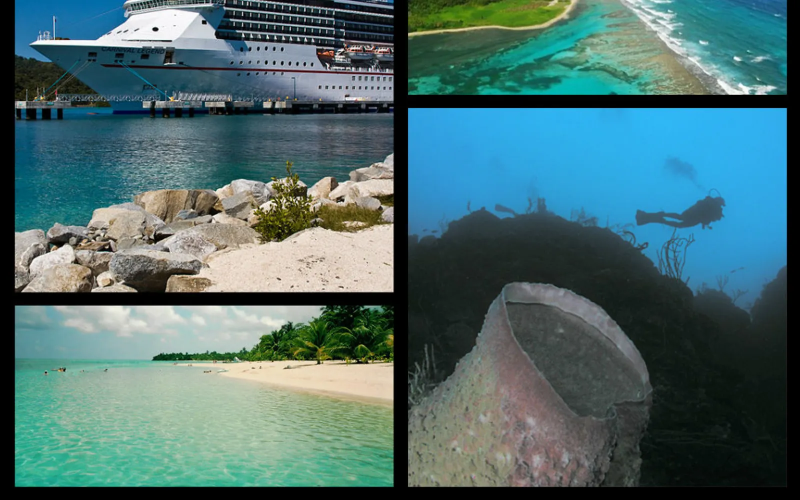 หาดทรายและท่าเรือสำราญที่มาฮอกานีเบย์ เกาะโรอาตัน