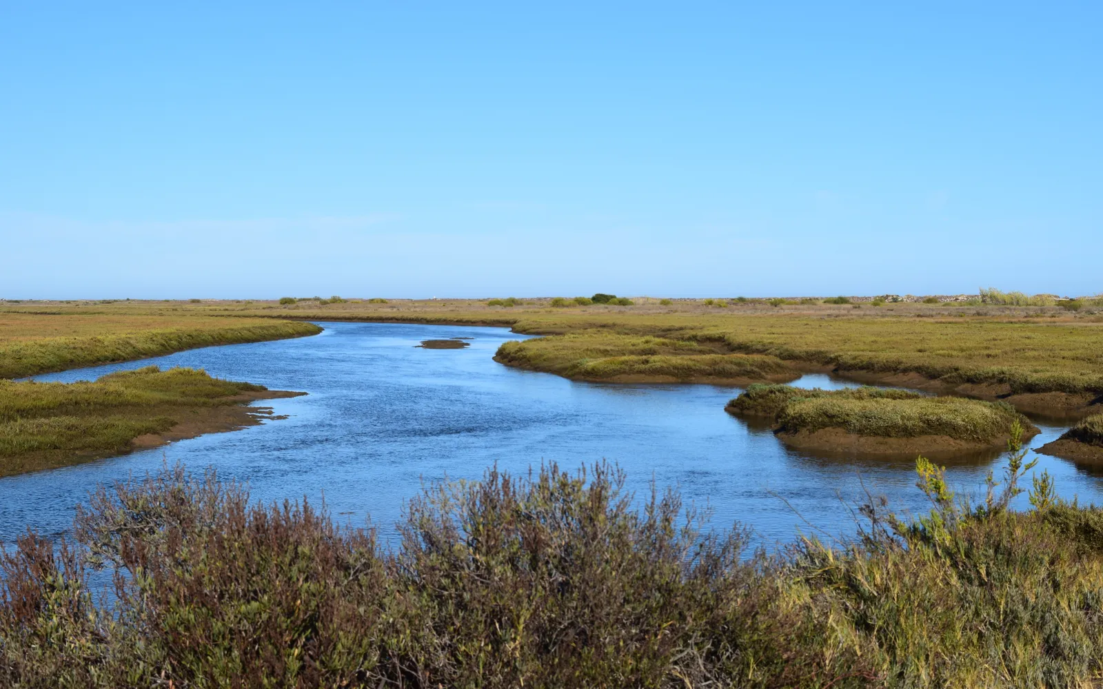 ทะเลสาบน้ำกร่อยและเกาะทรายในอุทยานธรรมชาติ Ria Formosa