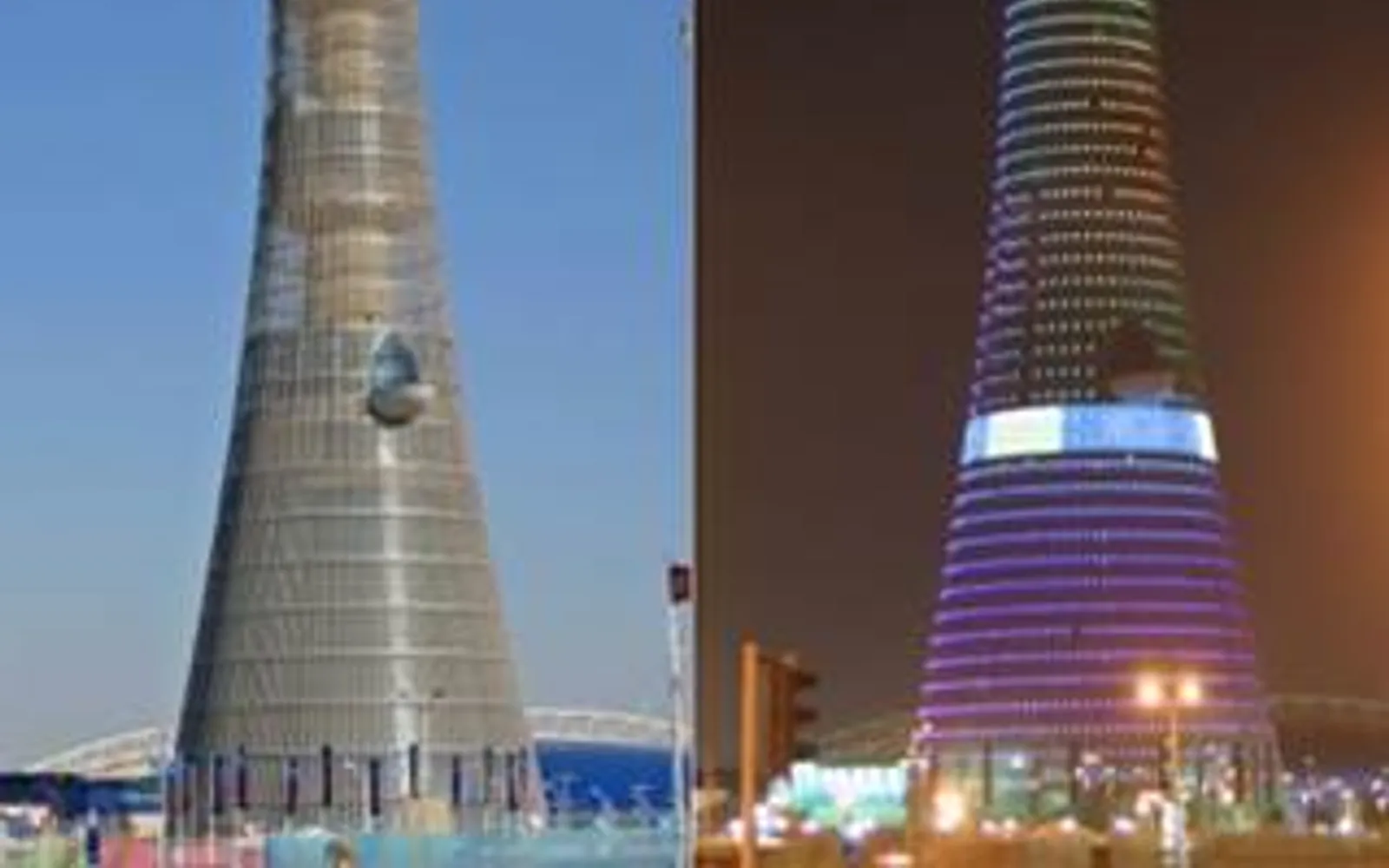 ตึกแอสไพร์ทาวเวอร์รูปคบเพลิงสูงเสียดฟ้าในย่าน Aspire Zone โดฮา
