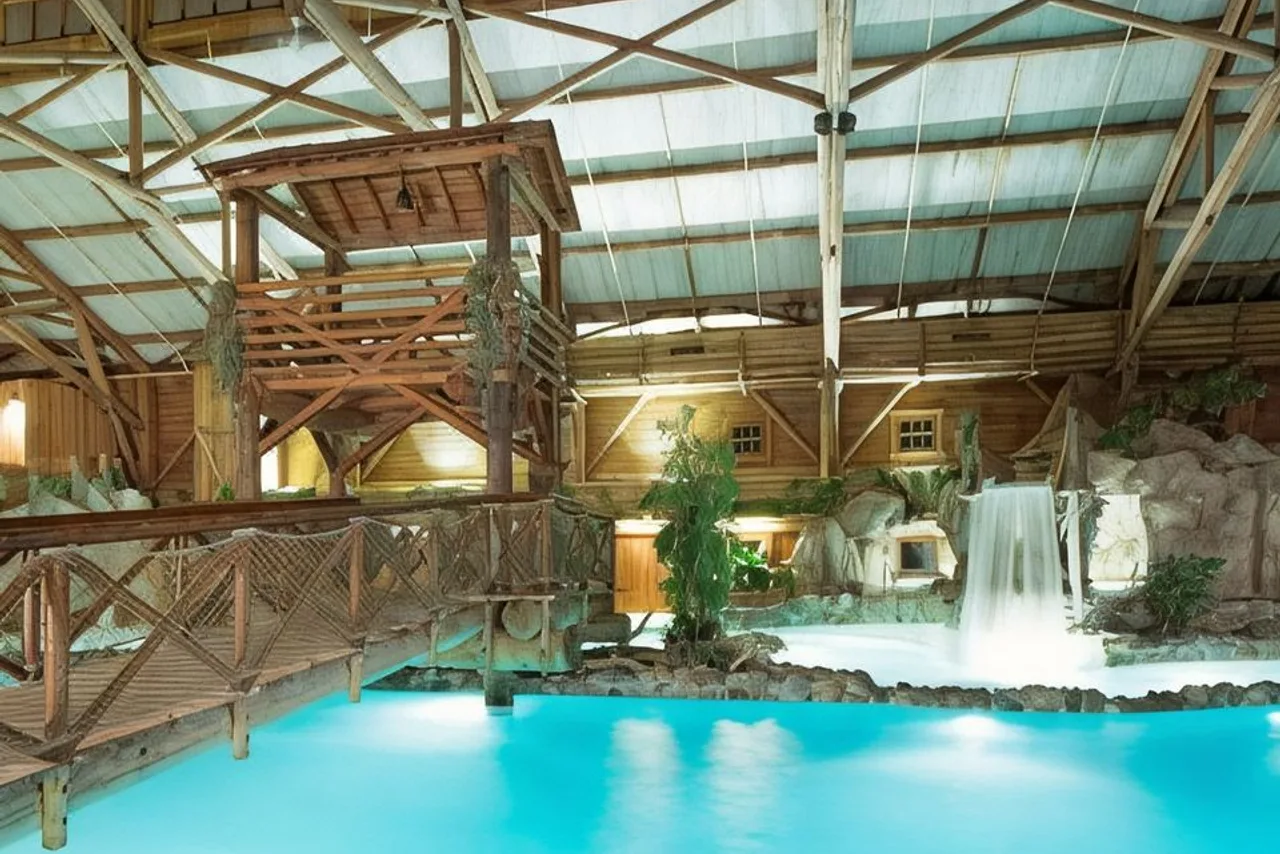 Blue Springs สระว่ายน้ำในร่มสไลเดอร์และน้ำตกที่ Davy Crockett Ranch